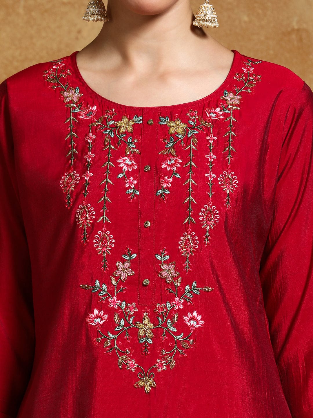 Varanga Women Floral Motif Thread Embroidered Yoke Kurta with Trouser & Dupatta