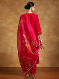 Varanga Women Floral Motif Thread Embroidered Yoke Kurta with Trouser & Dupatta