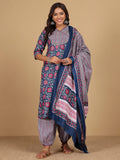 Varanga Women Ethnic Floral Printed V Neck Kurta With Stripper Trouser & Dupatta