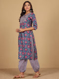 Varanga Women Ethnic Floral Printed V Neck Kurta With Stripper Trouser & Dupatta