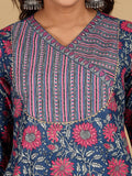 Varanga Women Ethnic Floral Printed V Neck Kurta With Stripper Trouser & Dupatta