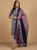 Varanga Women Ethnic Floral Printed Mandarin Collar Kurta With Stripper Trouser & Dupatta