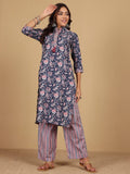 Varanga Women Ethnic Floral Printed Mandarin Collar Kurta With Stripper Trouser & Dupatta