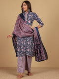 Varanga Women Ethnic Floral Printed Mandarin Collar Kurta With Stripper Trouser & Dupatta