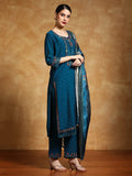 Varanga Women Floral Motif Thread Embroidered Yoke Kurta with Trouser & Dupatta