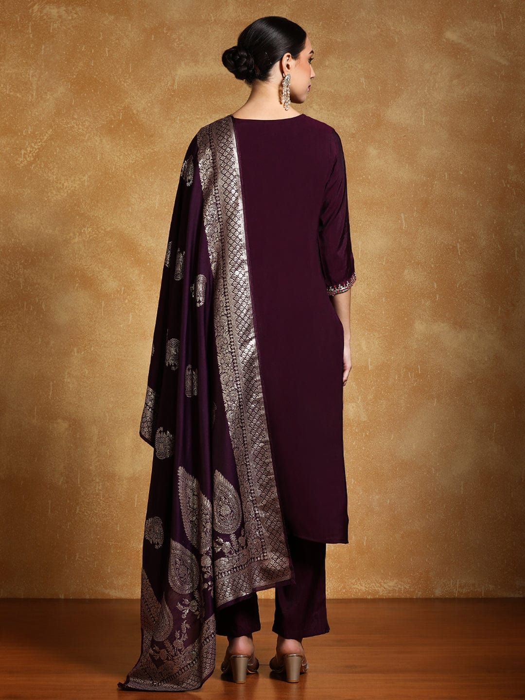 Varanga Women Zari Embroidered Yoke with All Over Floral Motif Buta Kurta with Trouser & Dupatta