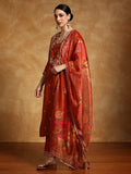 Varanga Women Zari Embroidered Yoke with all over Floral Motif Buta Kurta with Trouser & Dupatta
