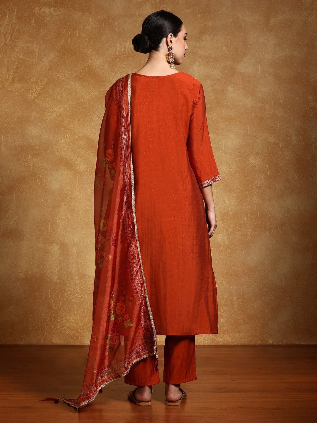 Varanga Women Zari Embroidered Yoke with all over Floral Motif Buta Kurta with Trouser & Dupatta