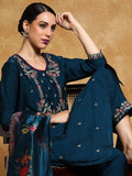 Varanga Women Zari Embroidered Yoke with all over Floral Motif Buta Kurta with Trouser & Dupatta