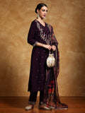 Varanga Women Zari Embroidered Yoke with all over Floral Motif Buta Kurta with Trouser & Dupatta