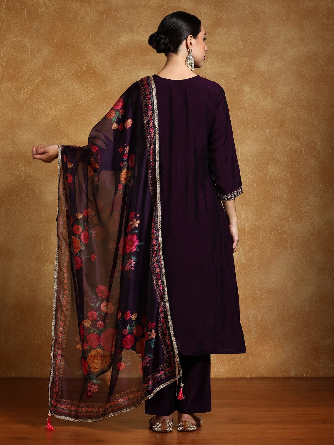 Varanga Women Zari Embroidered Yoke with all over Floral Motif Buta Kurta with Trouser & Dupatta