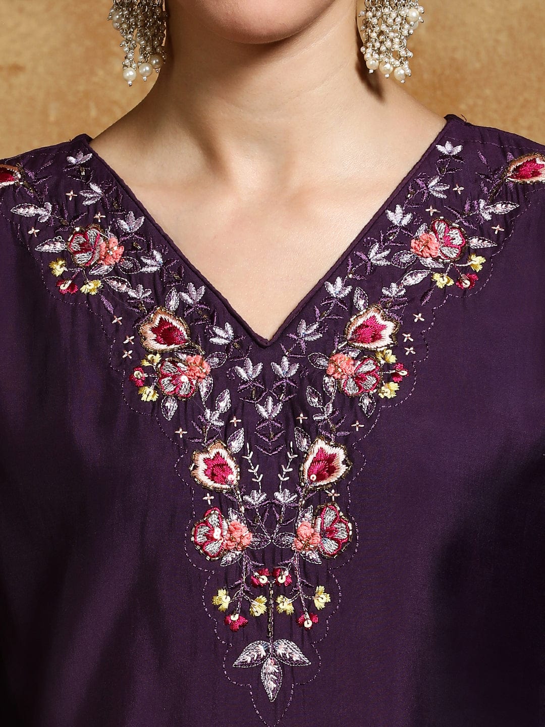 Varanga Women Floral Heavy Thread Embroidered Schffili Hem Kurta with Trouser & Dupatta