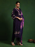 Varanga Women Floral Heavy Thread Embroidered Schffili Hem Kurta With Trouser & Dupatta