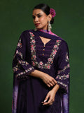 Varanga Women Floral Heavy Thread Embroidered Schffili Hem Kurta With Trouser & Dupatta