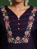 Varanga Women Floral Heavy Thread Embroidered Schffili Hem Kurta With Trouser & Dupatta