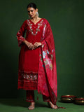 Varanga Women Floral Heavy Thread Embroidered Schffili Hem Kurta With Trouser & Dupatta
