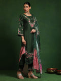 Varanga Women Floral Heavy Thread Embroidered Schffili Hem Kurta With Trouser & Dupatta