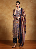 Varanga Women-Zari Detailed Ethnic Floral Printed Kurta With Trouser & Dupatta