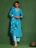 Varanga Women Floral Printed V Neck  Kurta with Trouser & Dupatta