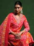 Varanga Women Bandhani Printed V Neck Kurta With Trouser & Dupatta