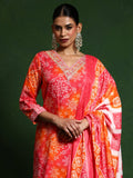 Varanga Women Bandhani Printed V Neck Kurta With Trouser & Dupatta