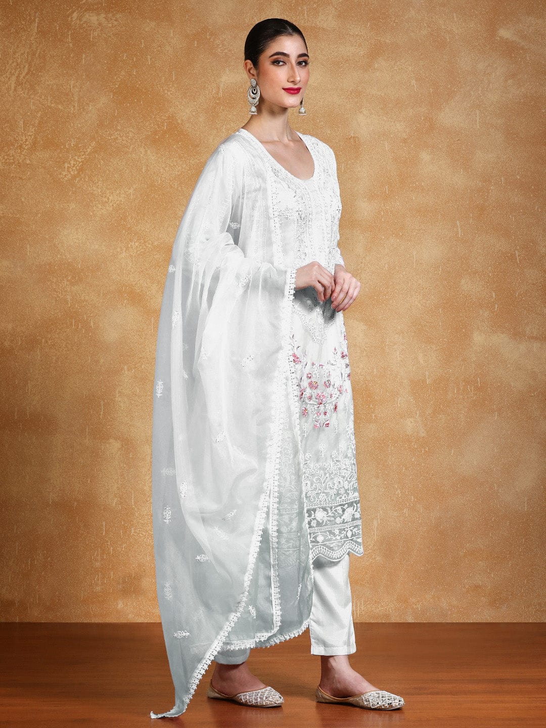 Floral Heavy Embroidered Kurta With Trouser & Dupatta