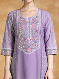 Thread Embroidered Kurta With Trouser & Floral Printed Dupatta