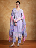 Thread Embroidered Kurta With Trouser & Floral Printed Dupatta