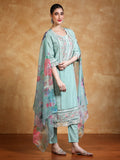 Varanga Women Thread Embroidered Kurta With Trouser & Floral Printed Dupatta