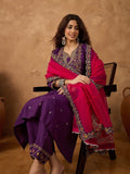 Zari Embroidered A line kurta With Trouser & contrast Dupatta