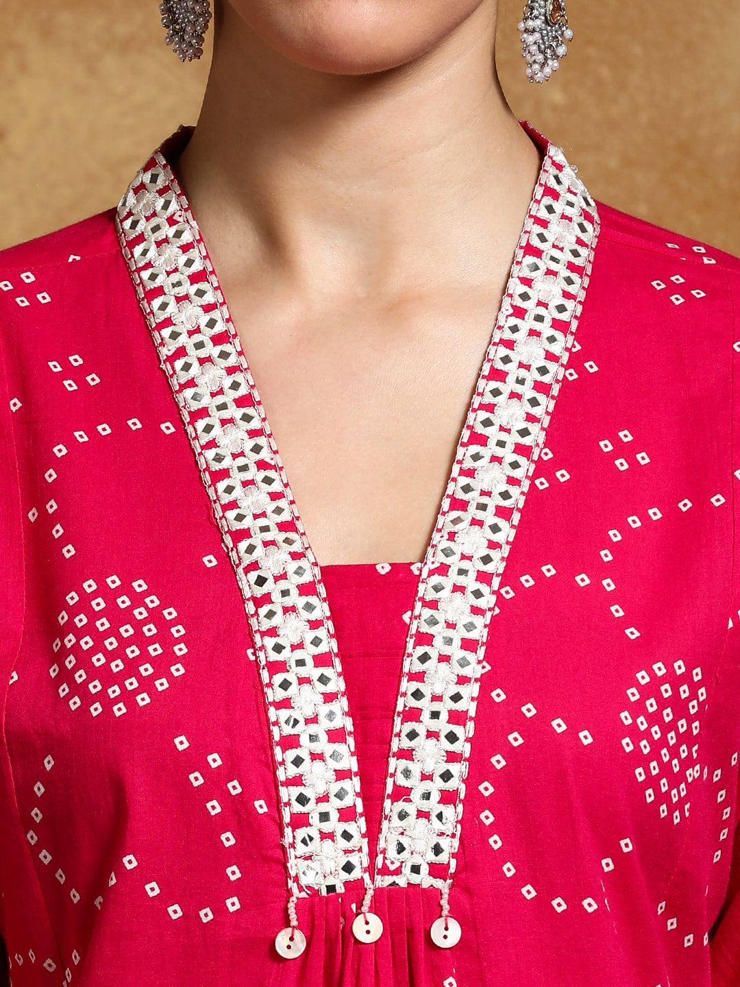 Varanga Women-Thread Embroidered Bandhani Printed Flared Kurta With Trouser & Dupatta
