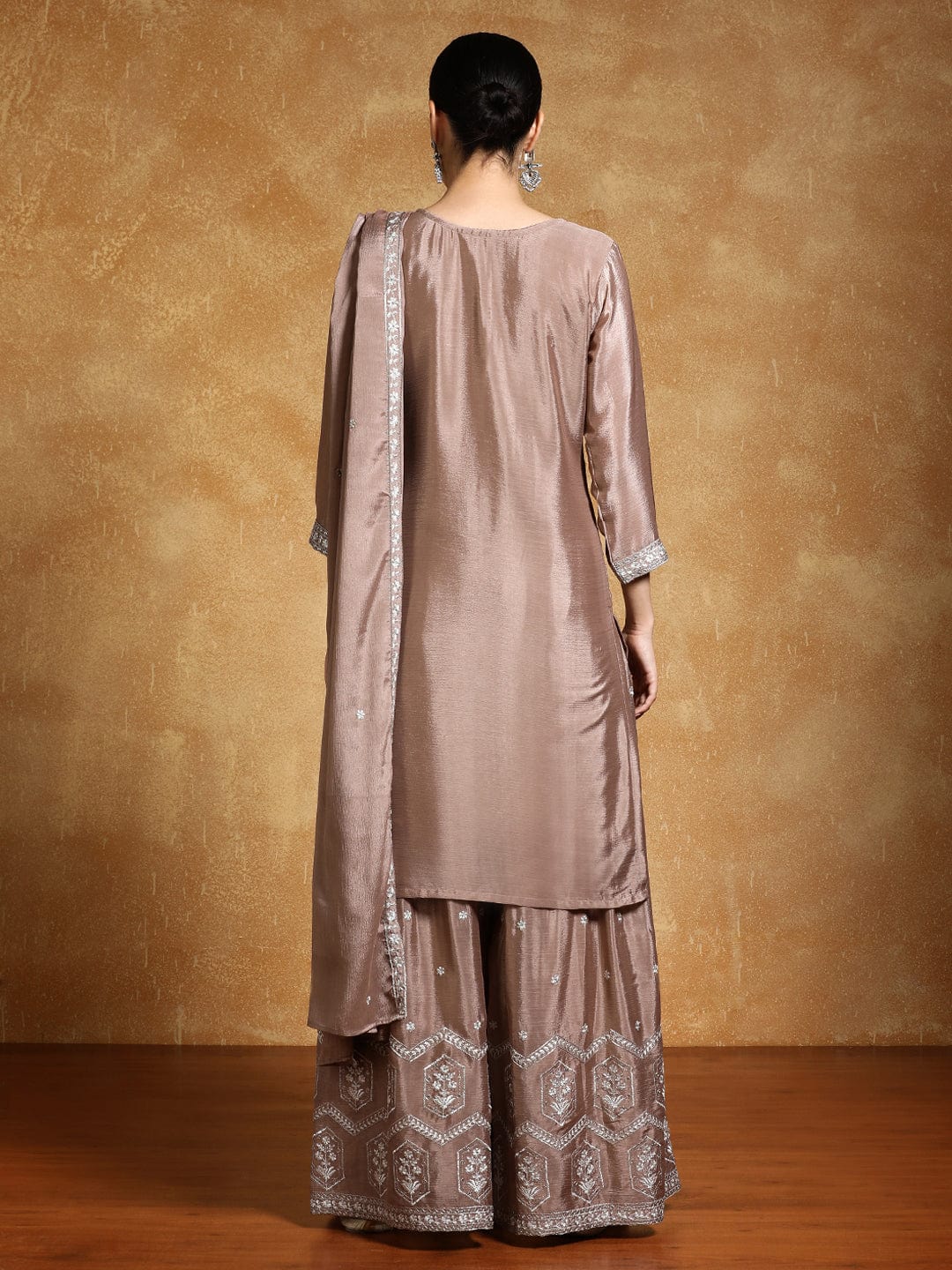 Varanga Women-Bead Work Kurta With Sharara And Dupatta