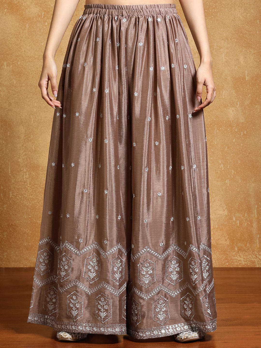 Varanga Women-Bead Work Kurta With Sharara And Dupatta
