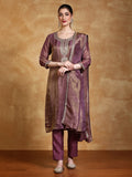 Zari Embroidered Yoke Kurta With Trouser And Dupatta