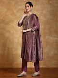 Zari Embroidered Yoke Kurta With Trouser And Dupatta