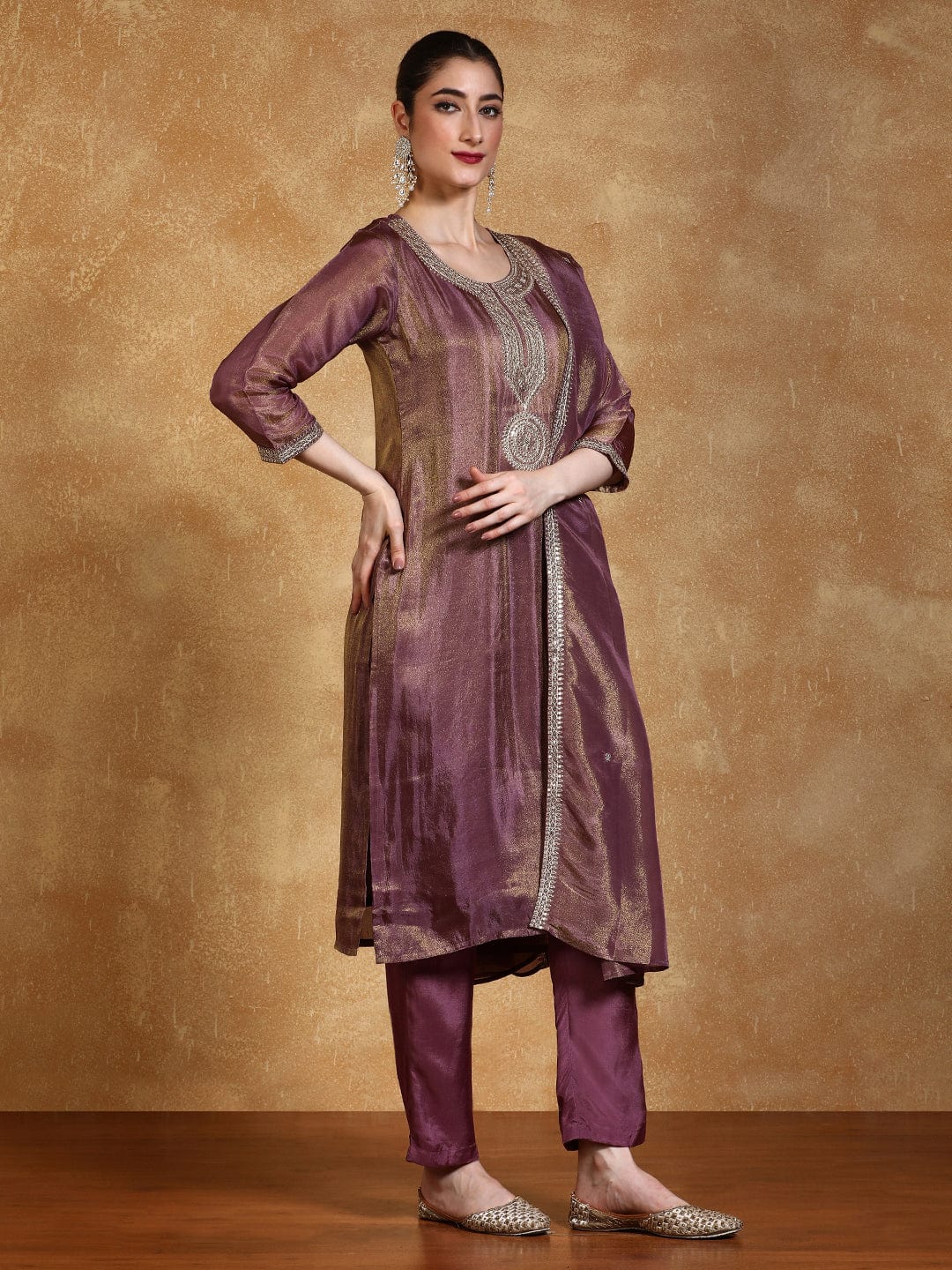 Zari Embroidered Yoke Kurta With Trouser And Dupatta