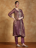 Zari Embroidered Yoke Kurta With Trouser And Dupatta