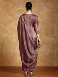 Zari Embroidered Yoke Kurta With Trouser And Dupatta