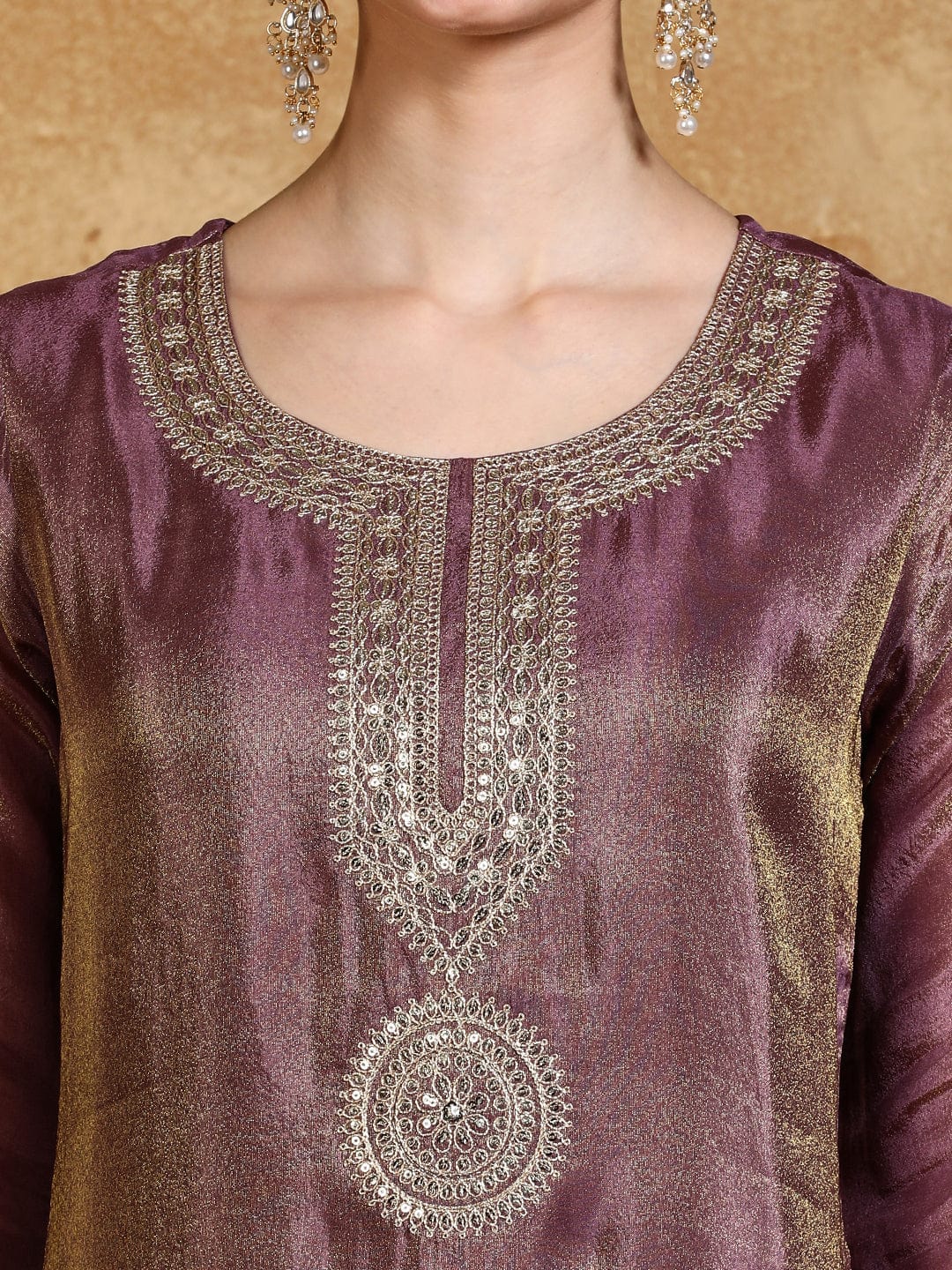 Zari Embroidered Yoke Kurta With Trouser And Dupatta
