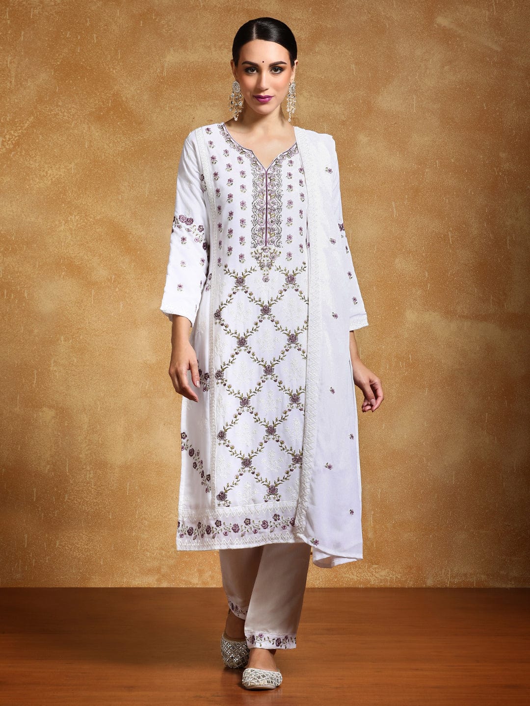 Varanga Women-Thread Embroidered All Over Work Kurta With Trousere & Dupatta