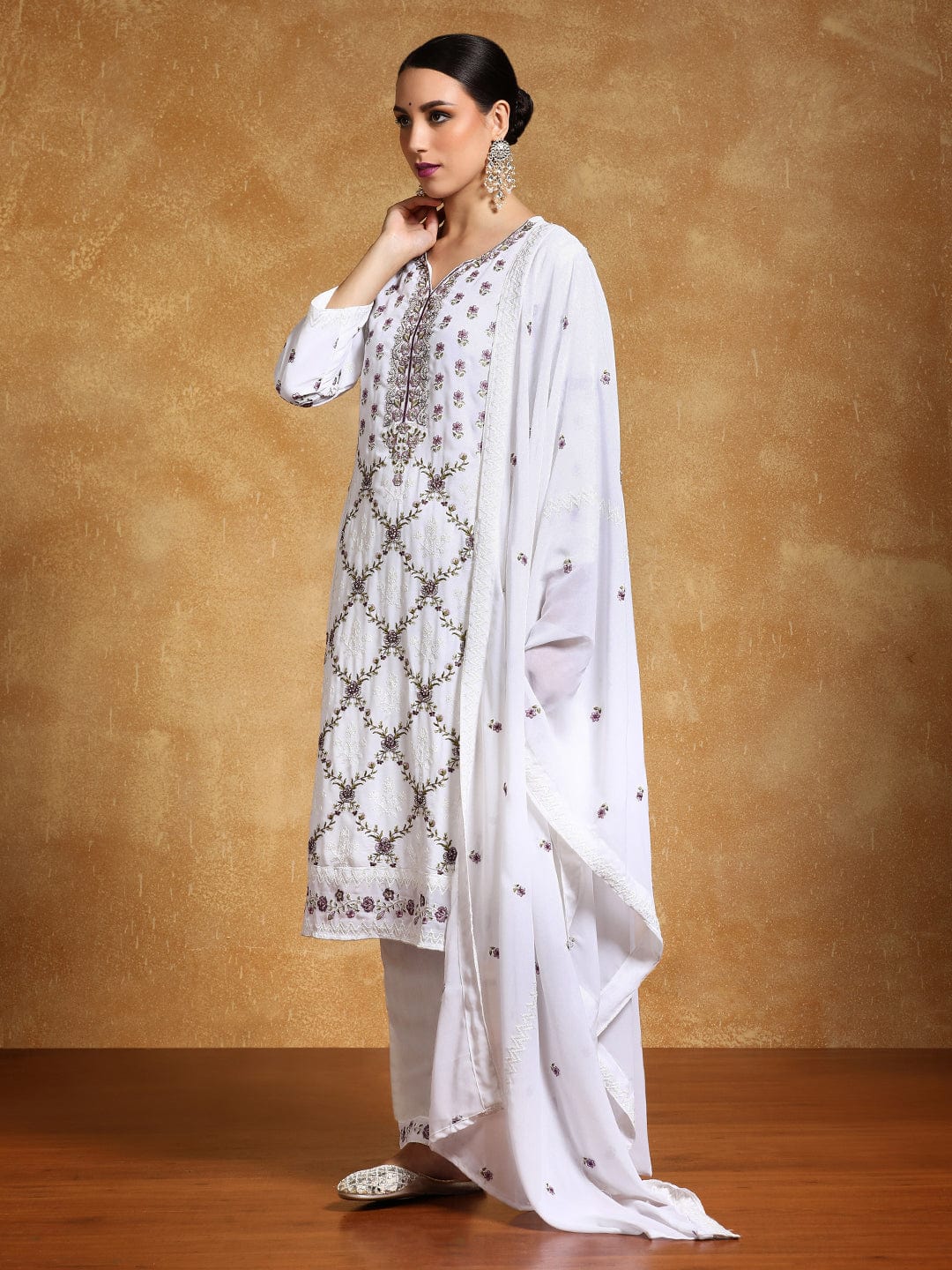 Varanga Women-Thread Embroidered All Over Work Kurta With Trousere & Dupatta