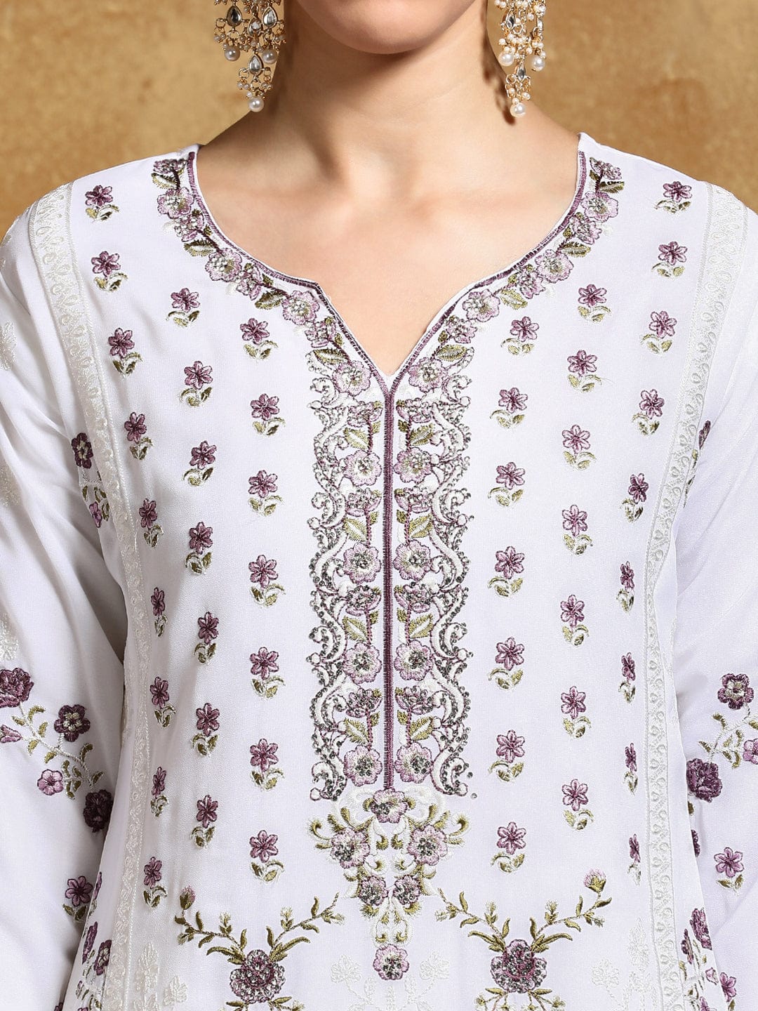 Varanga Women-Thread Embroidered All Over Work Kurta With Trousere & Dupatta