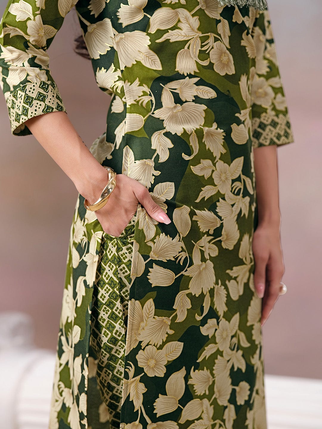 Floral Printed Kurta with Mirror Detailing Paired with Printed Trouser And Dupatta
