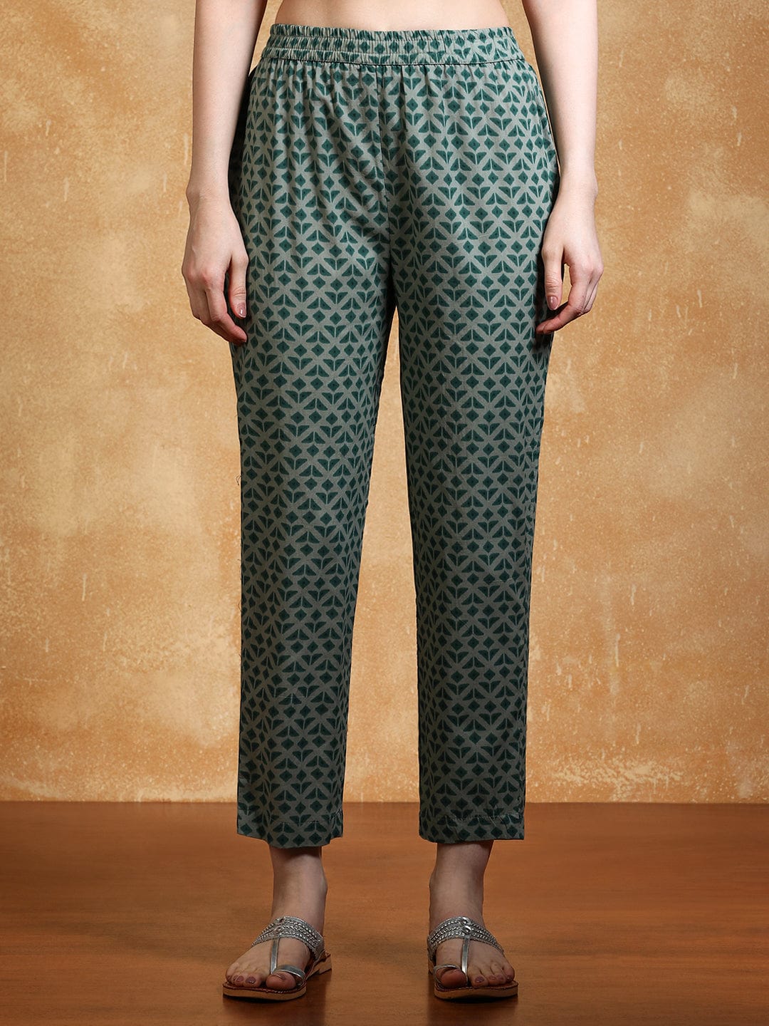 Ikat Printed Thread Embroidered Flared Kurta with Trouser & Dupatta