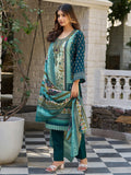 Varanga Women Ethnic Floral Mirror Embroidered Pakistani Kurta With Trouser & Dupatta