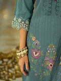 Varanga Women-Floral Motif Thread Embroidered Schiffli & Orangza Lace Detailed Kurta With Trouser & Dupatta
