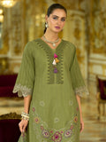 Varanga Women-Floral Motif Thread Embroidered Schiffli & Orangza Lace Detailed Kurta With Trouser & Dupatta