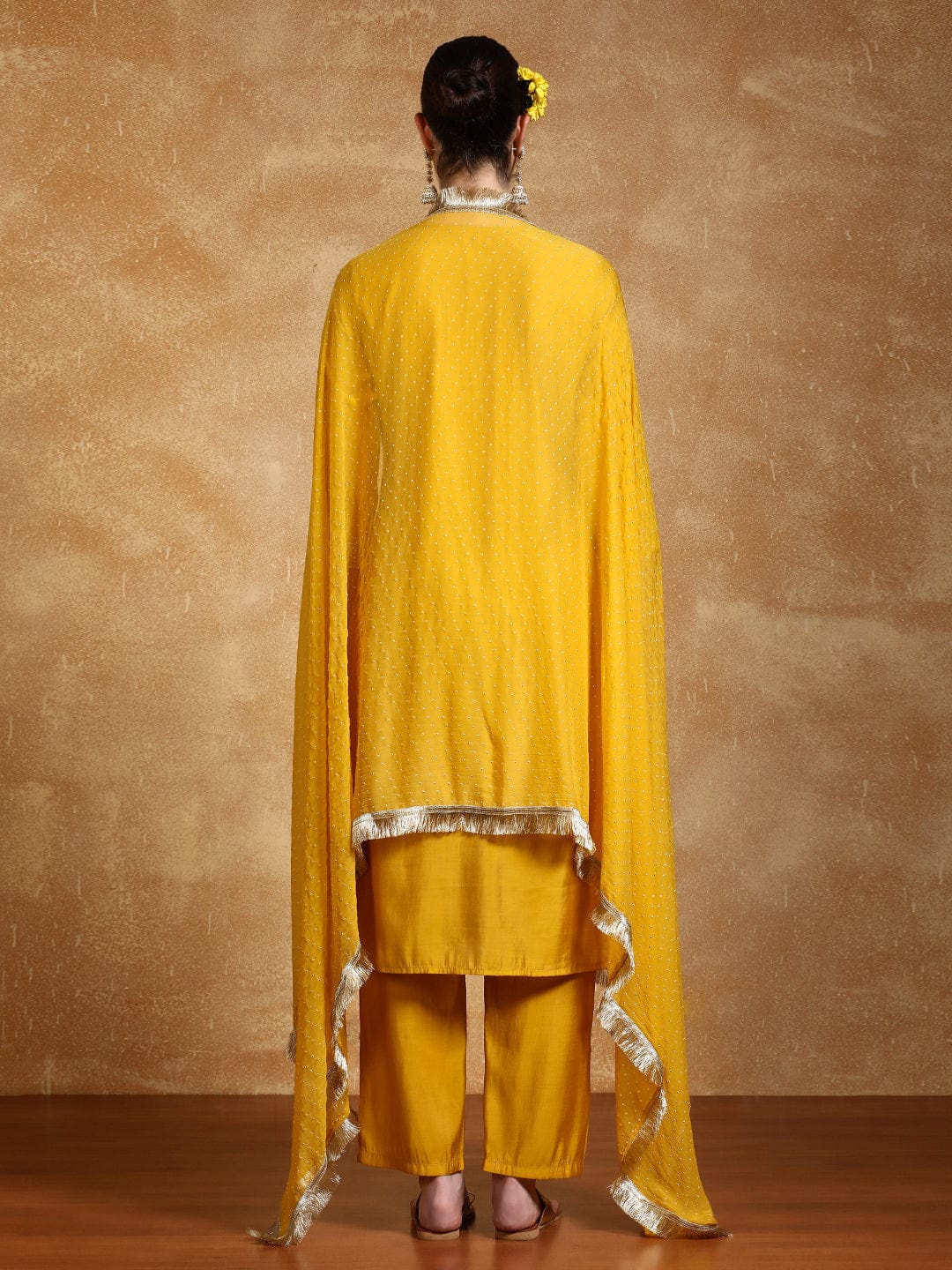 zari embroidered yoke Kurta With trouser and Dupatta