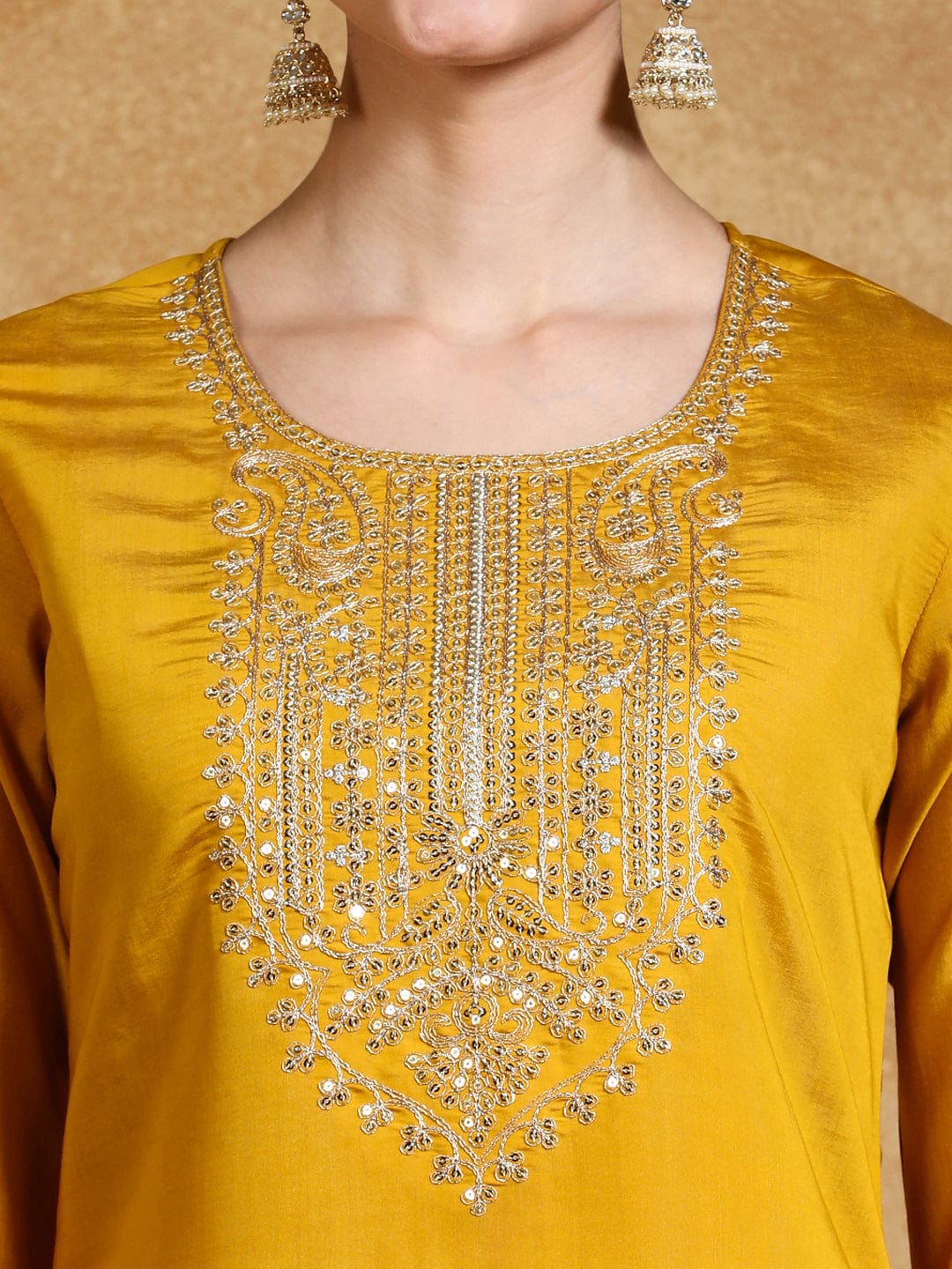 zari embroidered yoke Kurta With trouser and Dupatta