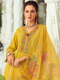 Varanga Women Floral Motif Thread Embroidered & Orangza Lace Detailed Kurta With Trouser & Dupatta